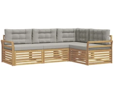 Lauko sofos komplektas 4 pcs Balta ir šviesiai pilka