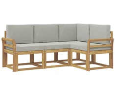 Lauko sofos komplektas 4 pcs Balta ir šviesiai pilka