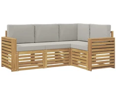 Lauko sofos komplektas 4 pcs Balta ir šviesiai pilka