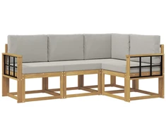 Lauko sofos komplektas 4 pcs Balta ir šviesiai pilka