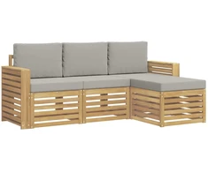 Lauko sofos komplektas 4 pcs Balta ir šviesiai pilka