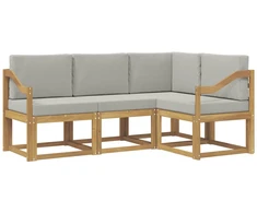 Lauko sofos komplektas 4 pcs Balta ir šviesiai pilka