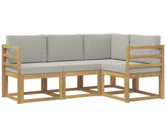 Lauko sofos komplektas 4 pcs Balta ir šviesiai pilka
