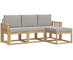 Lauko sofos komplektas 4 pcs Balta ir šviesiai pilka