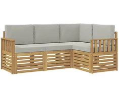 Lauko sofos komplektas 4 pcs Balta ir šviesiai pilka