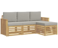 Lauko sofos komplektas 4 pcs Balta ir šviesiai pilka