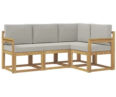Lauko sofos komplektas 4 pcs Balta ir šviesiai pilka