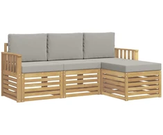 Lauko sofos komplektas 4 pcs Balta ir šviesiai pilka