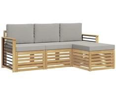 Lauko sofos komplektas 4 pcs Balta ir šviesiai pilka