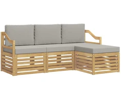 Lauko sofos komplektas 4 pcs Balta ir šviesiai pilka