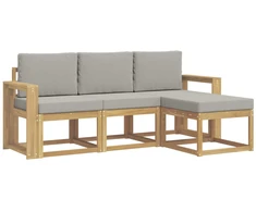 Lauko sofos komplektas 4 pcs Balta ir šviesiai pilka