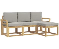 Lauko sofos komplektas 4 pcs Balta ir šviesiai pilka