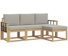 Lauko sofos komplektas 4 pcs Balta ir šviesiai pilka