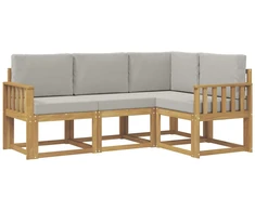 Lauko sofos komplektas 4 pcs Balta ir šviesiai pilka