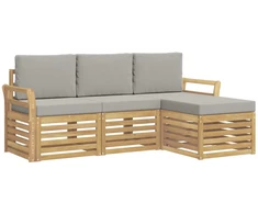 Lauko sofos komplektas 4 pcs Balta ir šviesiai pilka