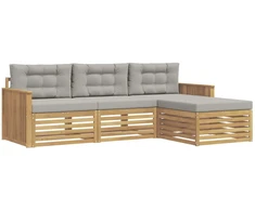 Lauko sofos komplektas 4 pcs Balta ir šviesiai pilka