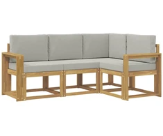 Lauko sofos komplektas 4 pcs Balta ir šviesiai pilka