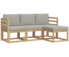 Lauko sofos komplektas 4 pcs Balta ir šviesiai pilka