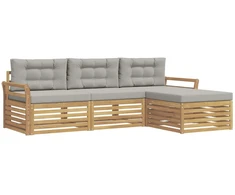 Lauko sofos komplektas 4 pcs Balta ir šviesiai pilka