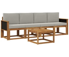 Lauko sofos komplektas 4 pcs Natūrali ir šviesiai pilka
