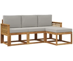 Lauko sofos komplektas 4 pcs Natūrali ir šviesiai pilka