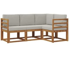 Lauko sofos komplektas 4 pcs Natūrali ir šviesiai pilka