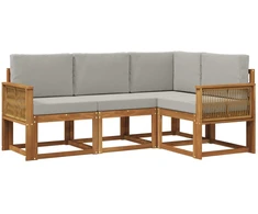 Lauko sofos komplektas 4 pcs Natūrali ir šviesiai pilka