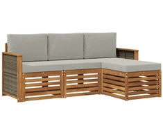 Lauko sofos komplektas 4 pcs Natūrali ir šviesiai pilka