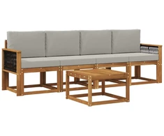 Lauko sofos komplektas 4 pcs Natūrali ir šviesiai pilka