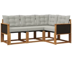 Lauko sofos komplektas 4 pcs Natūrali ir šviesiai pilka