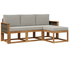 Lauko sofos komplektas 4 pcs Natūrali ir šviesiai pilka