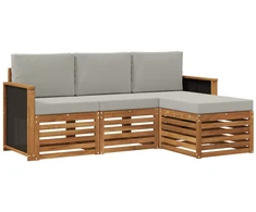 Lauko sofos komplektas 4 pcs Natūrali ir šviesiai pilka