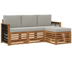 Lauko sofos komplektas 4 pcs Natūrali ir šviesiai pilka