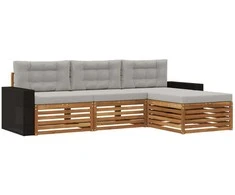Lauko sofos komplektas 4 pcs Natūrali ir šviesiai pilka