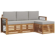 Lauko sofos komplektas 4 pcs Natūrali ir šviesiai pilka