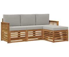 Lauko sofos komplektas 4 pcs Natūrali ir šviesiai pilka