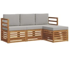 Lauko sofos komplektas 4 pcs Natūrali ir šviesiai pilka