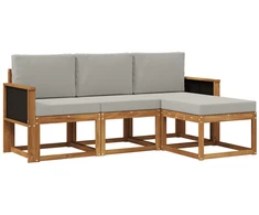 Lauko sofos komplektas 4 pcs Natūrali ir šviesiai pilka