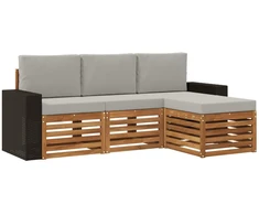 Lauko sofos komplektas 4 pcs Natūrali ir šviesiai pilka