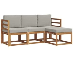 Lauko sofos komplektas 4 pcs Natūrali ir šviesiai pilka