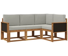Lauko sofos komplektas 4 pcs Natūrali ir šviesiai pilka
