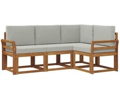 Lauko sofos komplektas 4 pcs Natūrali ir šviesiai pilka