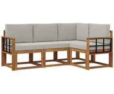 Lauko sofos komplektas 4 pcs Natūrali ir šviesiai pilka
