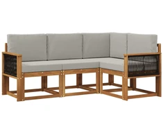Lauko sofos komplektas 4 pcs Natūrali ir šviesiai pilka