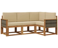 Lauko sofos komplektas 4 pcs Natūralus ir bežinis Poliesteris