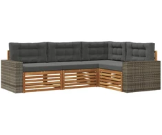 Lauko sofos komplektas 4 pcs Natūralus ir antracitas