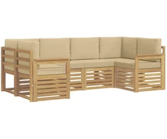 Lauko sofos komplektas 5 pcs Balta ir Bežė 245 x 128,5 x 73 cm