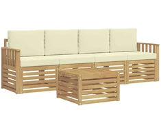 Lauko sofos komplektas 5 pcs Balta ir kreminė Poliesteris