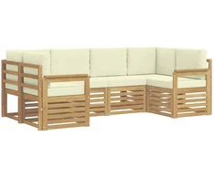 Lauko sofos komplektas 5 pcs Balta ir kreminė