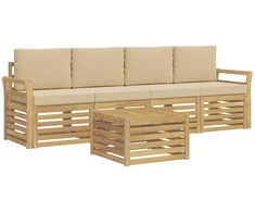 Lauko sofos komplektas 5 pcs Balta ir kreminė Poliesteris